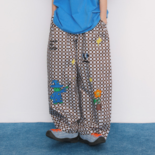 TYAKASHA塔卡沙裤子男女款2026春季新款插画长裤彩色格子休闲裤