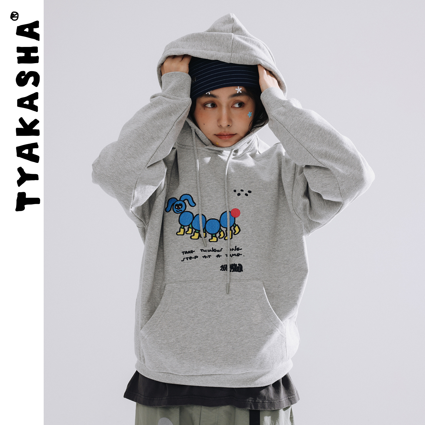 TYAKASHA塔卡沙男女情侣款上衣2025秋冬新款卫衣灰色连帽卫衣