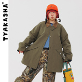 TYAKASHA塔卡沙男女情侣款 外套2025新款 军绿色翻领夹克风衣外套