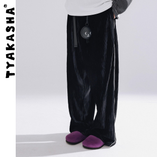 黑色休闲宽松长裤 TYAKASHA塔卡沙裤 2025秋冬新款 长裤 子男女款