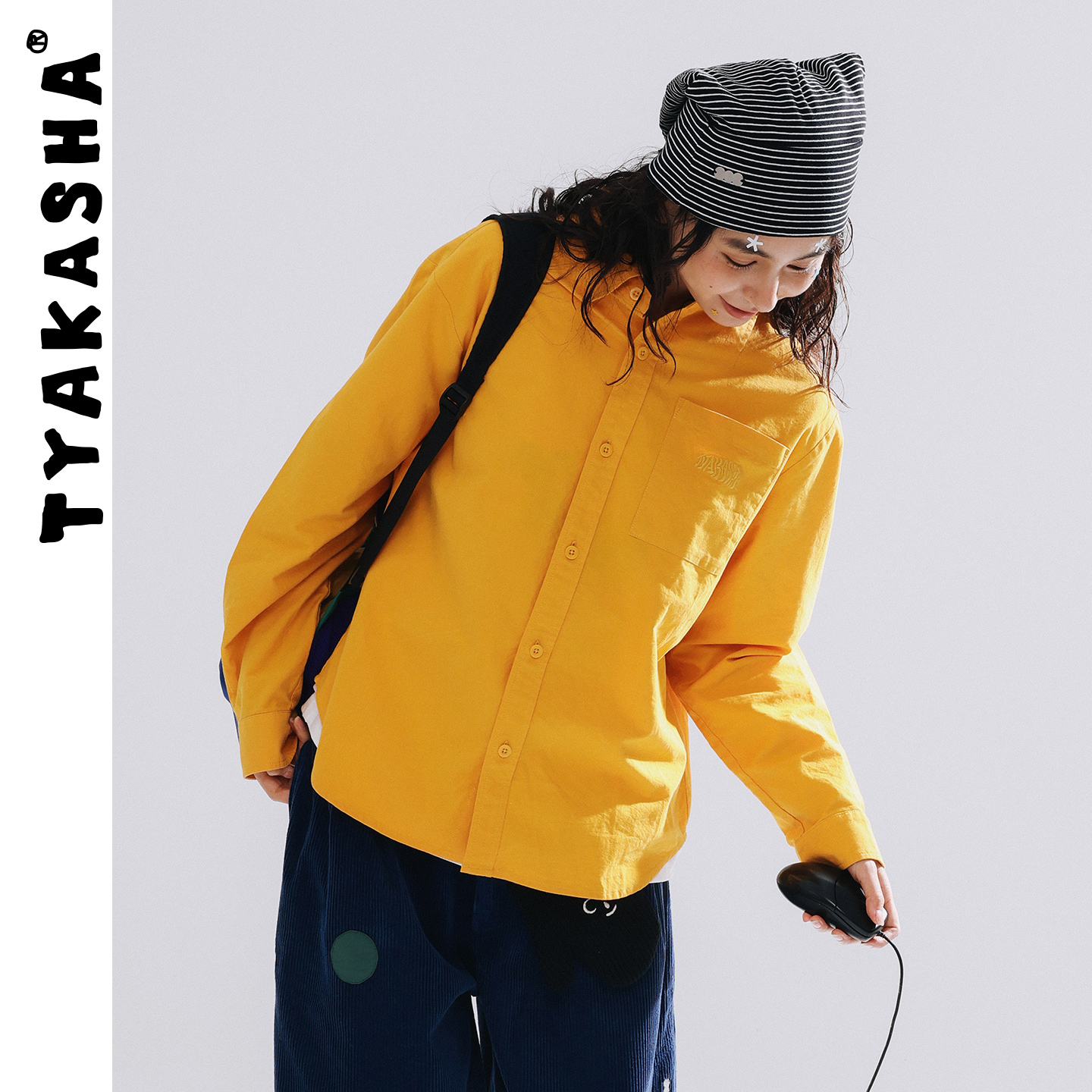 TYAKASHA塔卡沙衬衫男女情侣款2025秋冬新款衬衣黄色长袖衬衫