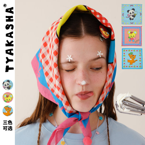 TYAKASHA塔卡沙方巾2026夏季新款萌趣插画多巴胺色彩百搭方巾
