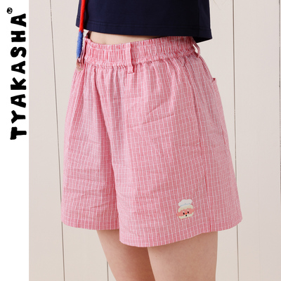 TYAKASHA塔卡沙女款裤子2026春季新款红格子小清新休闲短裤女
