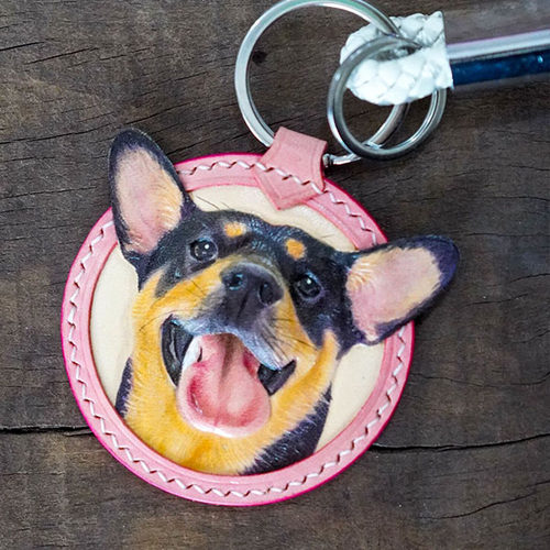 6cm直径皮雕小匠阿狼钥匙扣挂饰