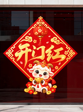 财神卡通小羊年开门红包2027祥云装饰店铺静电门贴画窗花装饰喜庆