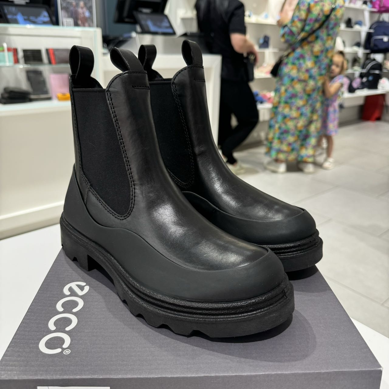 ecco爱步女鞋新款牛皮简约百搭中筒女靴厚底弹力靴切尔西靴214793