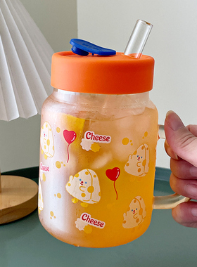 玻璃杯卡通高颜值女喝水杯800ml大容量可微波炉加热牛奶杯咖啡杯