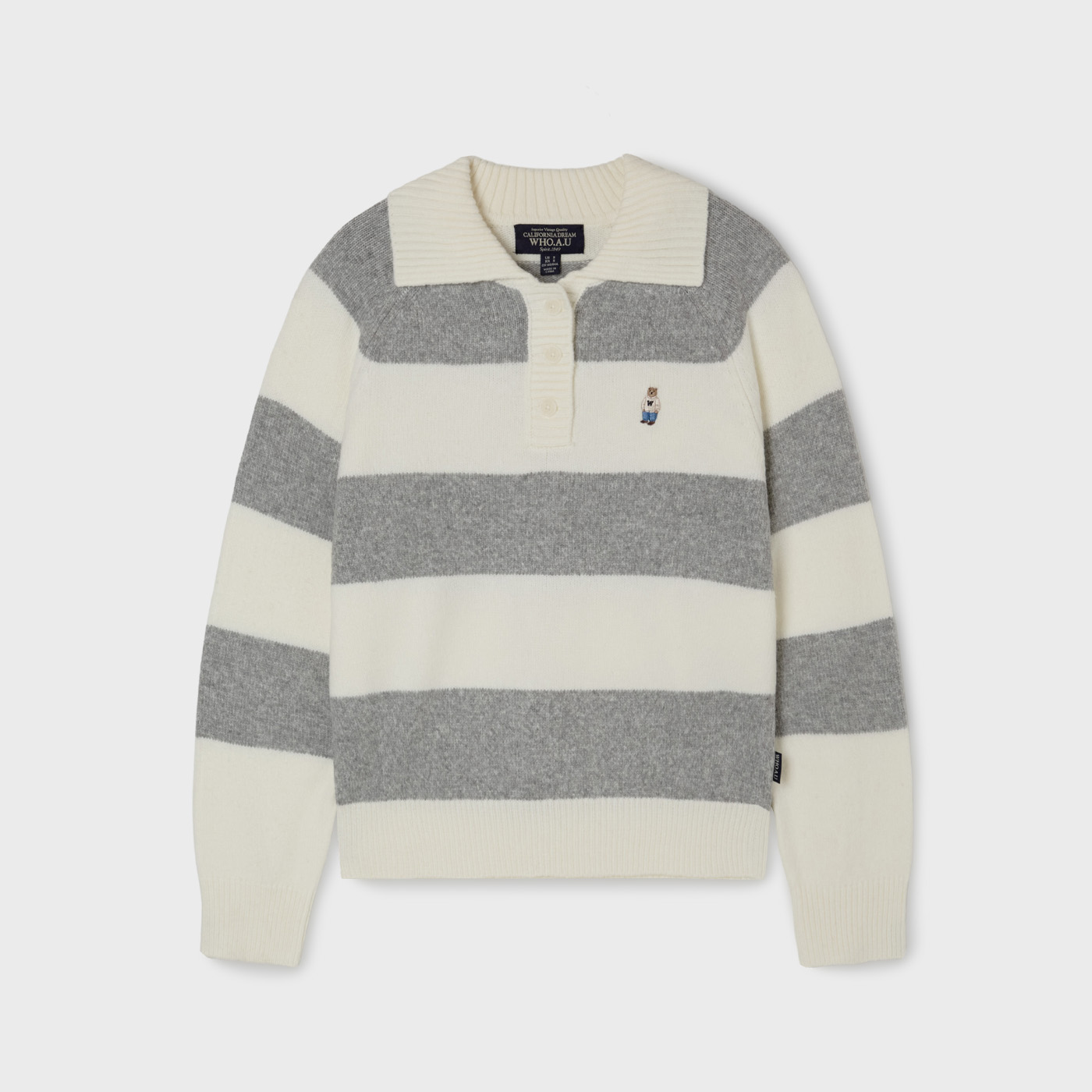 【黑炭】韩国直邮WHO.A.U 2025女士翻领条纹套头针织衫WHKAF4T32F