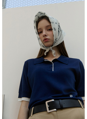 【黑炭】韩国直邮 PLASTIC ISLAND 25女POLO领拼色针织衫PR3KH861