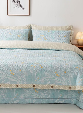 加厚全棉四件套纯棉简约床盖款床笠绗缝田园春季220×240高端家纺