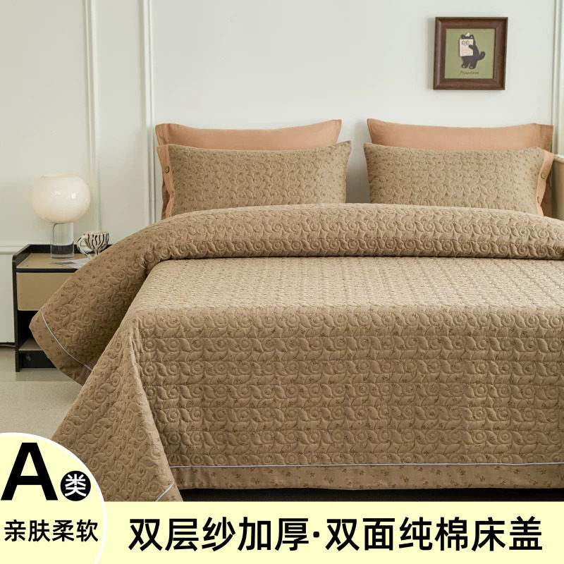 A类母婴全棉双层纱床盖 柔软透气防滑加大家用四季通用床单三件套