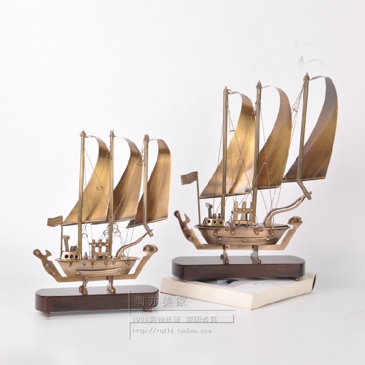 印度进口手工纯黄铜复古创意帆船装饰台面摆件 一帆风顺开业礼品
