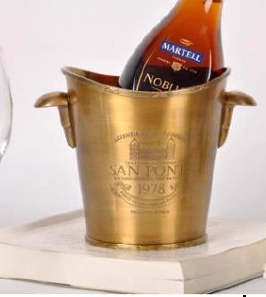 印度进口全黄铜复古单只装冰桶酒桶英伦风轻奢铜制冰块桶花桶摆件