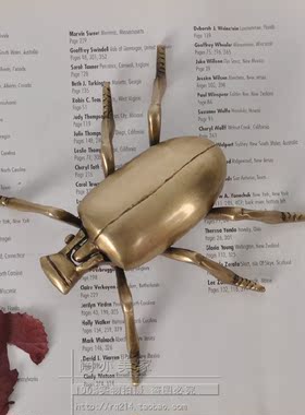 北欧美式轻奢全黄铜复古创意甲壳虫造型耳钉戒指首饰盒收纳盒烟缸