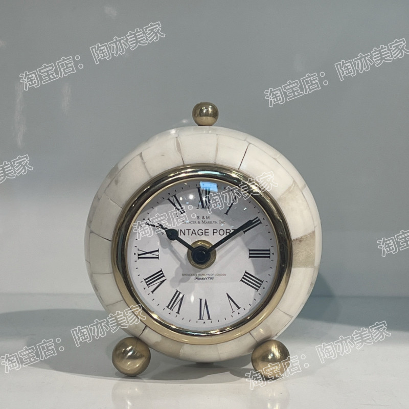 印度进口复古创意牛骨铝制钟表摆件样板间售楼处创意钟表摆设台钟