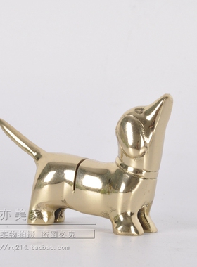 创意轻奢纯黄铜小狗收款二维码展示架名片架西式餐具餐刀架摆件设