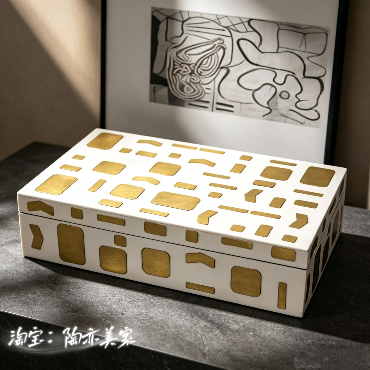 印度进口复古牛骨黄铜四方收纳盒创意个性样板间饰品盒工艺品摆件