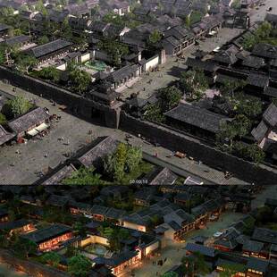 古代城池古城古建筑历史文化唐宋清代街景集市赶集 三维动画视频