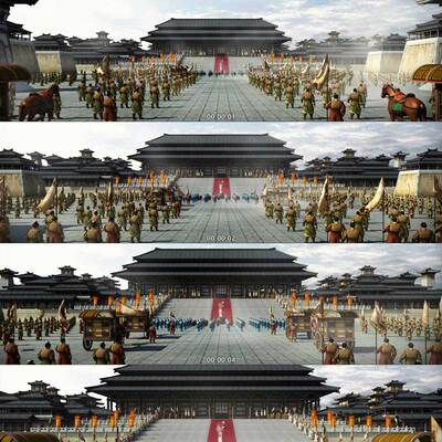 古代皇宫 宫殿皇帝皇上登基 上朝大臣 3D动画 三维宣传片视频素材