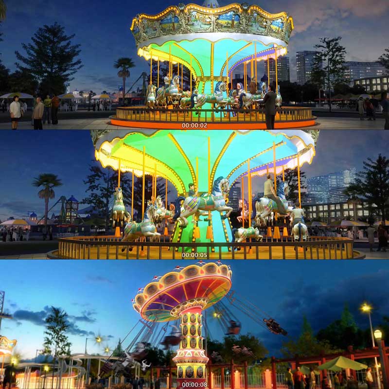 游乐场 旋转木马 儿童乐园 过山车 3D动画三维漫游宣传片视频素材