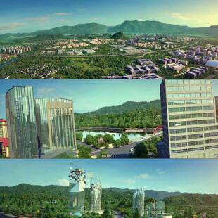 三维城市江滨建筑生长动画 3D动画 三维漫游 城市宣传片 视频素材