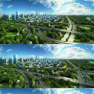 473城市建筑漫游地产动画汽车湖泊高架 城市宣传片 三维建筑漫游