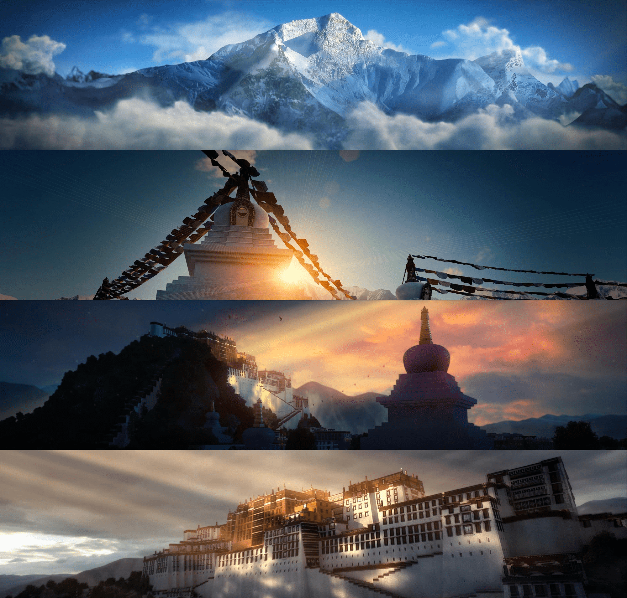 3d动画西藏拉萨城市建筑漫游宣传片三维动画雪山布达拉宫人文景观