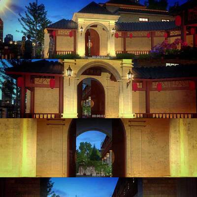 庭院 园林景观 夜景 开门开场 3D动画 三维漫游 宣传片 视频素材