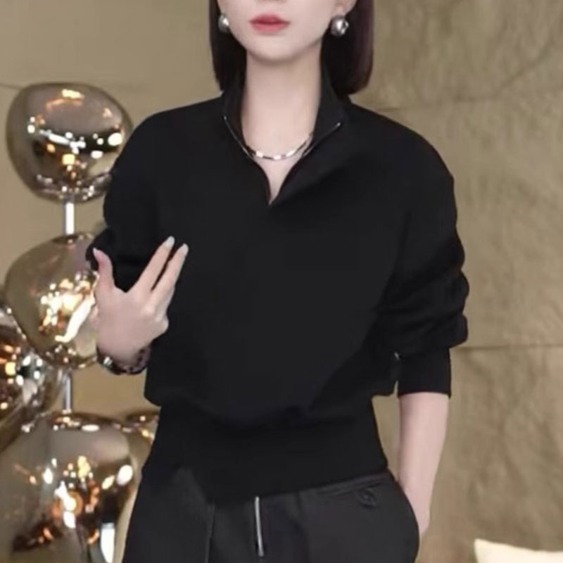 韩式小众设计感黑色短款卫衣女装秋季新款时尚高级感气质轻奢上衣