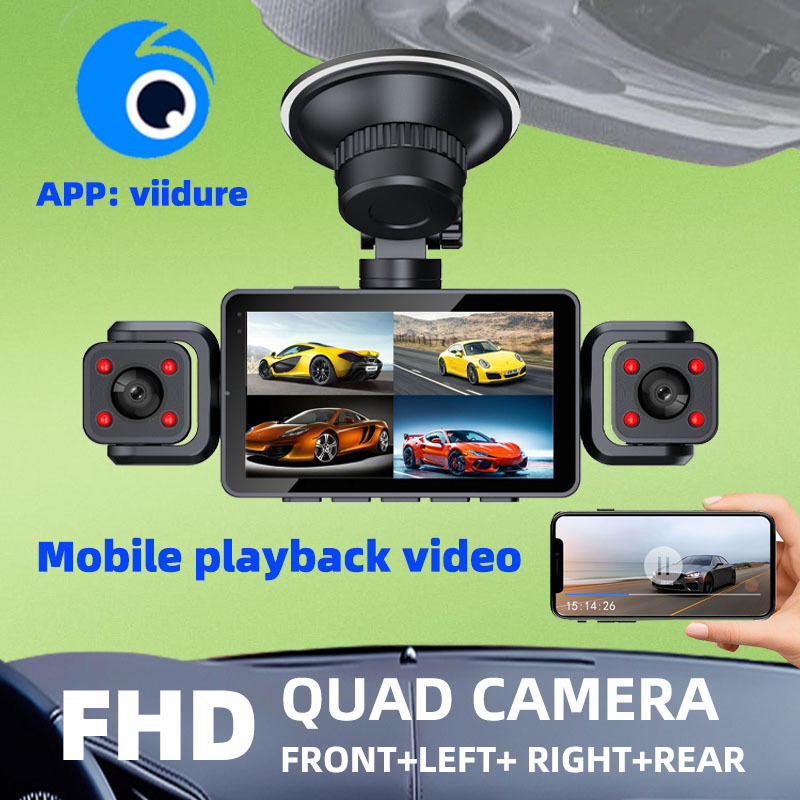 跨境3寸高清行车记录仪红外夜视360度4录停车监控WIFI互联汽车载