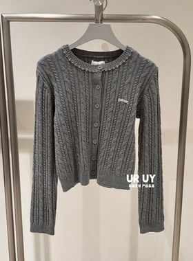 2026春季新款女装都市珠饰绞花圆领短款针织开衫UYU960028