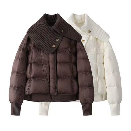 艾诺丝丽姿2025冬季新款针织大翻领拼接宽松泡芙羽绒服41030020