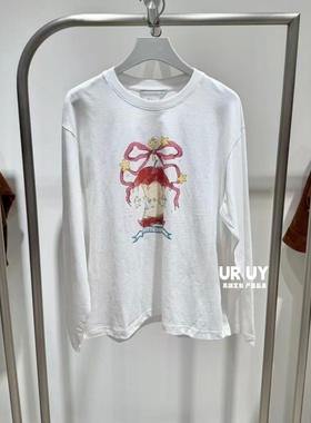 2026春季新款女装都市苹果木马印花棉质长袖T恤UYU460002