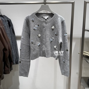 2026春季新款女装休闲花灰刺绣短款针织开衫毛衣UYY960012