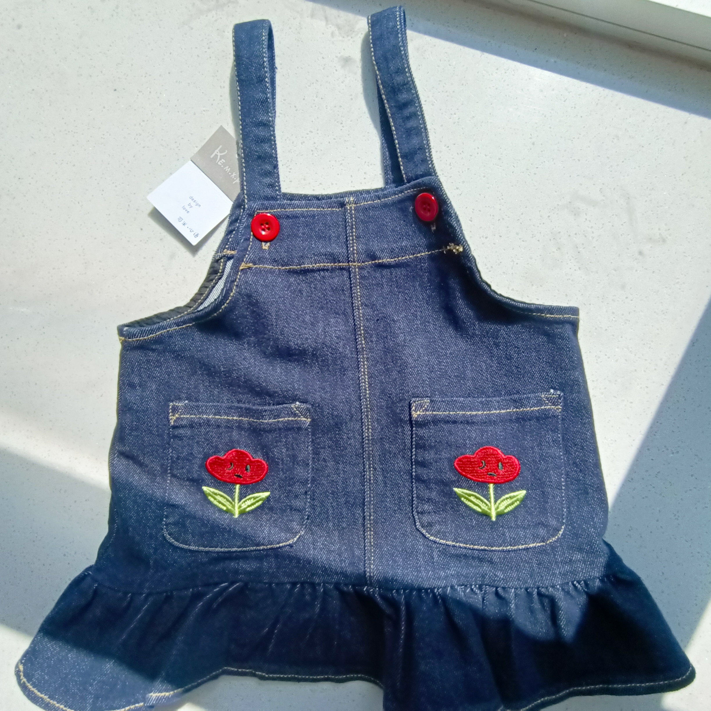 女童牛仔背带裙春秋新款儿童宝宝洋气连衣裙子小童荷叶边公主裙