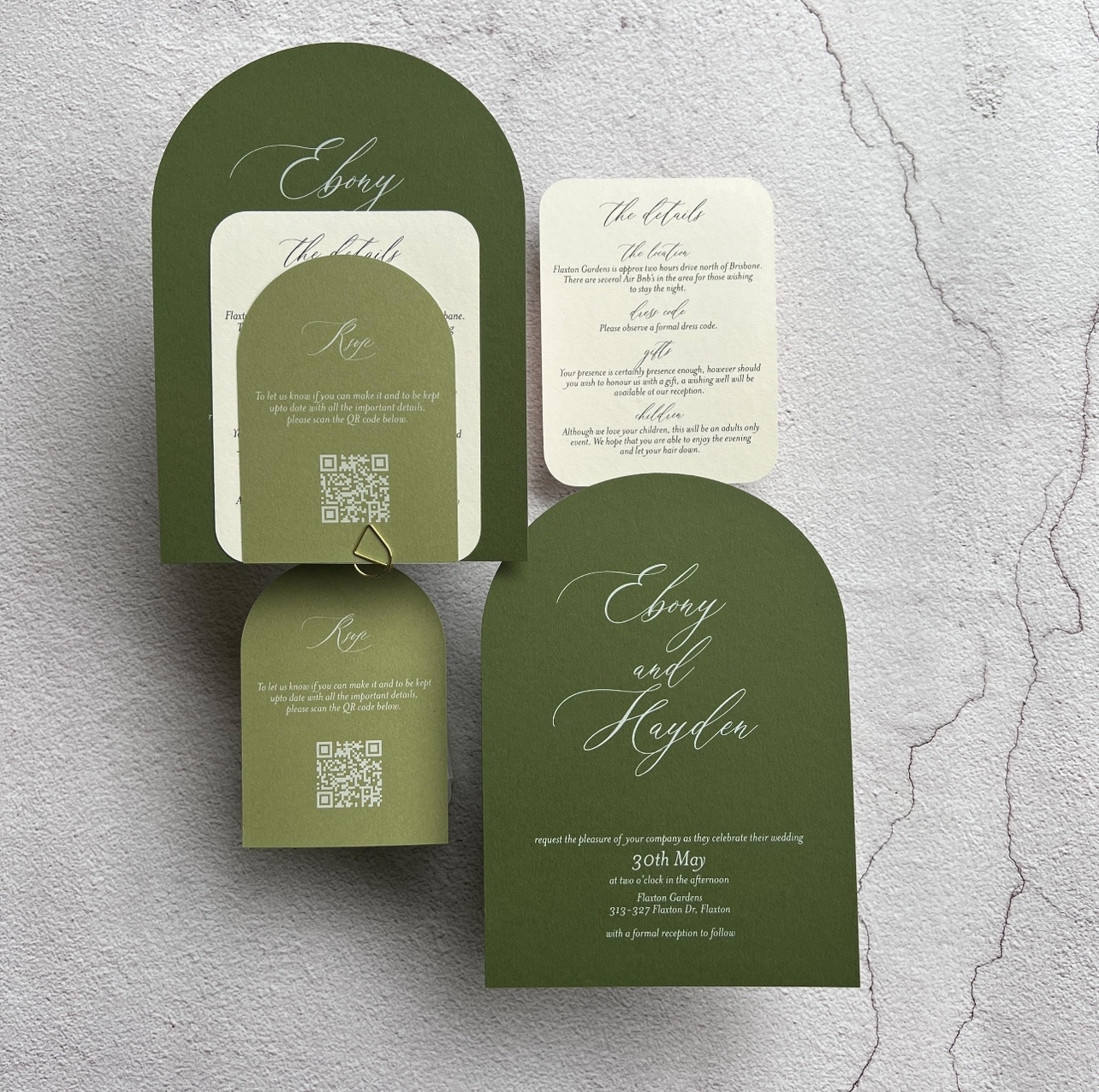 定制森系拱形结婚请柬 绿色系婚礼喜帖