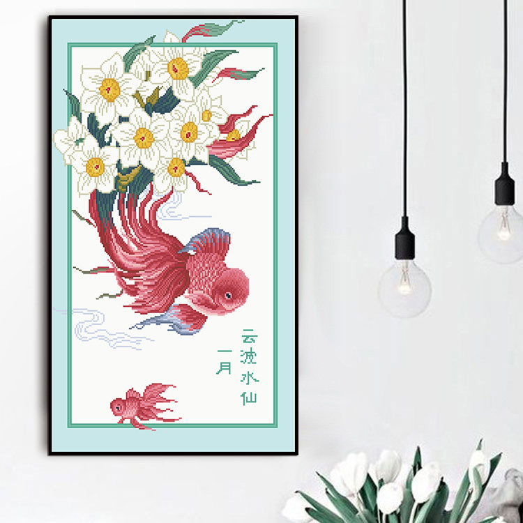 珠绣十字绣全珠绣十二花令之一月云波水仙客厅新款串珠子绣穿珠绣