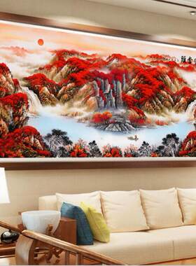 串珠绣鸿运当头风景山水客厅