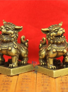 纯铜狮印章摆件铸造一对桌面