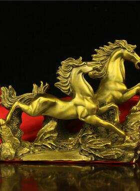 黄铜双奔马摆件马到成功