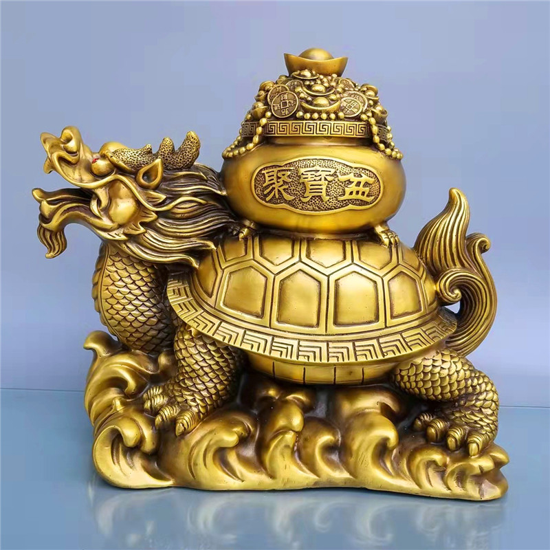 纯铜龙龟黄铜聚宝盆龙龟摆件龙头龟家居装饰品金钱元宝铜龙龟礼品