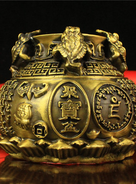 纯铜聚宝盆存钱罐金蟾罐子家具客厅佛你工艺品摆件梵文字聚宝盆