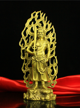 铜不动明王摆件纯铜不动尊菩萨背光佛像家用供养神像神像精工