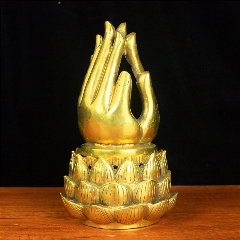 纯铜佛手香炉如来佛手莲花香炉观音佛手创意香薰炉摆件茶艺禅意