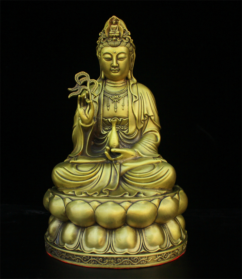 纯铜观音菩萨摆件柳枝净瓶坐莲花观世音神像寺庙佛堂家居供奉佛像