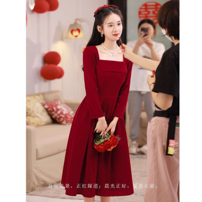 大码丝绒敬酒服新娘结婚回门礼服