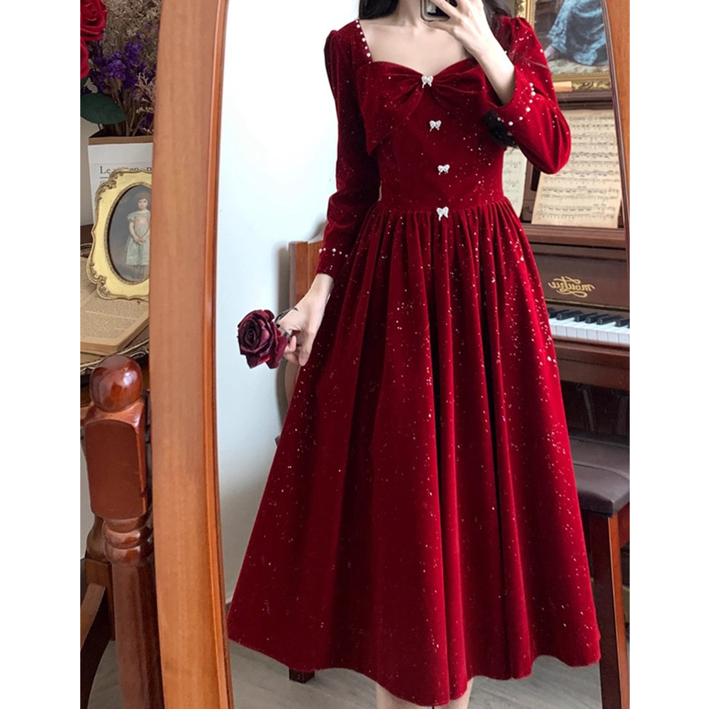 酒红色大码敬酒服新娘结婚订婚高级感回门礼服女平时可穿胖mm显瘦