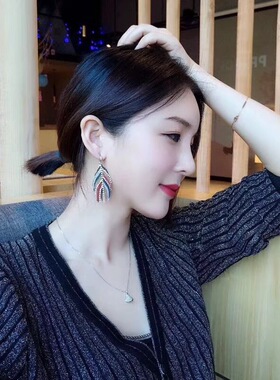 韩国夸张长款叶子显脸瘦流苏耳环
