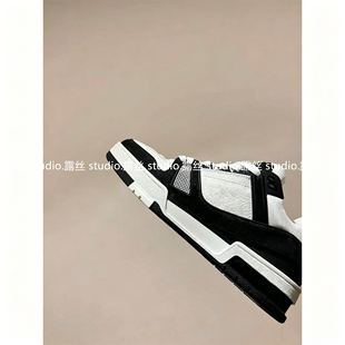 露丝 studio厚底增高水泥白休闲运动鞋女真皮情侣款系带白色板鞋