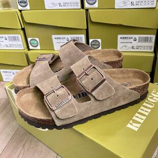 勃肯拖鞋女外穿凉鞋桑坡真皮男二字双扣二杠厚底夏季情侣款KHHUGG